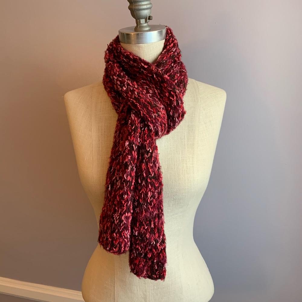 Red chenille scarf in multi shades approximately 64” long warm and cozy